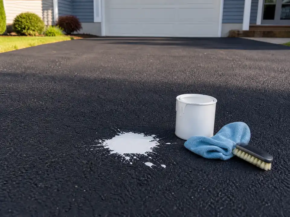 Freshly paved asphalt driveway curing before its first sealcoat