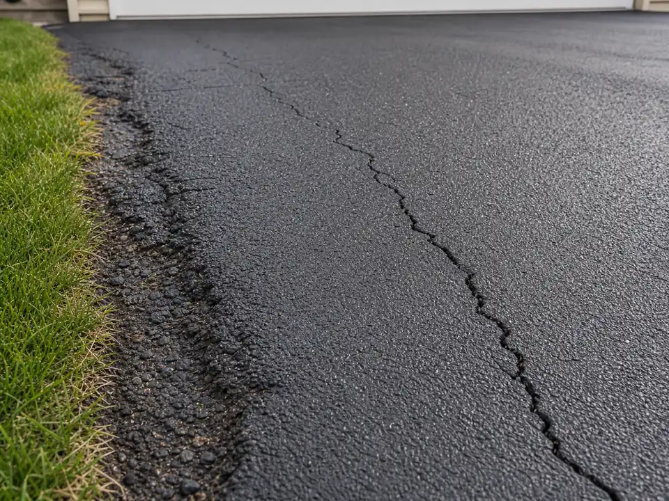 Reflective cracks returning through a newer asphalt driveway overlay