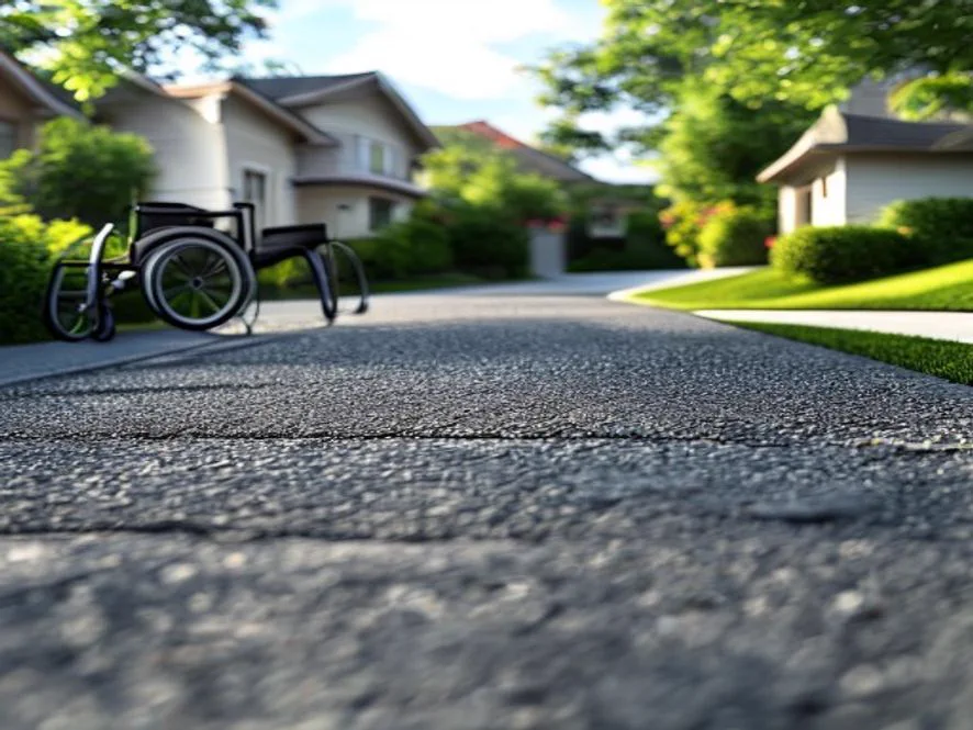 Smooth asphalt driveway with a gentle slope leading to a home entrance