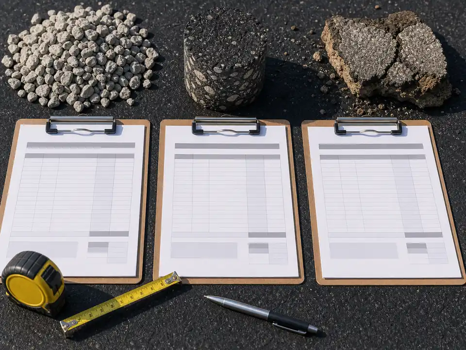 Blank estimate sheets with asphalt thickness and base material samples