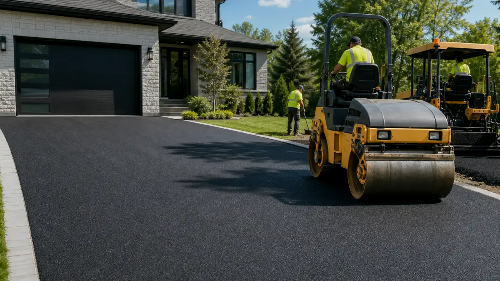 Asphalt Calculator road roller compacting fresh asphalt driveway